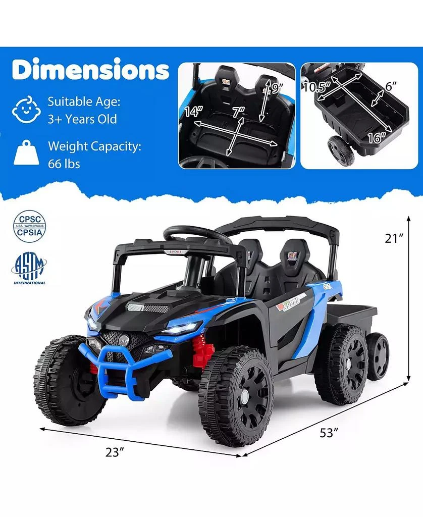 Mecale 12V Battery Powered Ride On Tractor with Parent Remote Control-Black 3