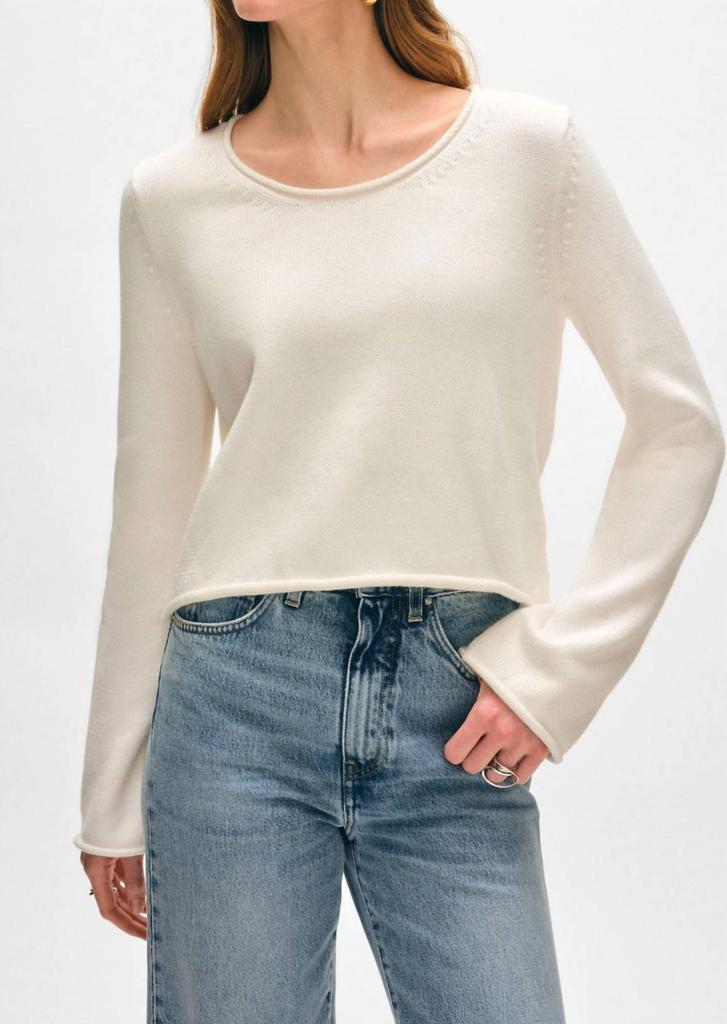 White + Warren White + Warren - Organic Cotton Roll Trim Crew Sweater