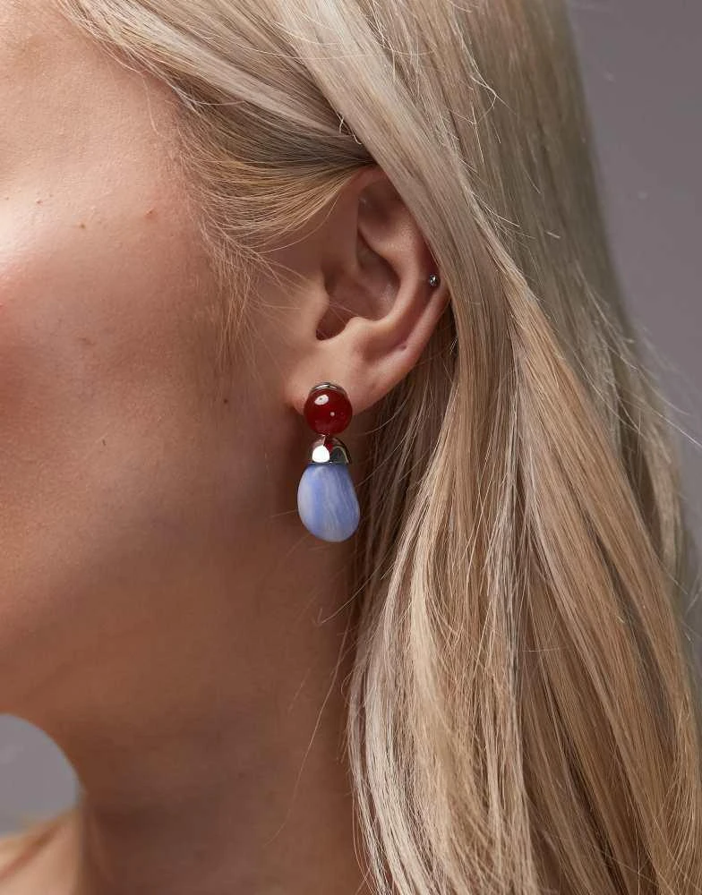 Topshop Topshop Blaze stud earrings with drop design in red & blue 1