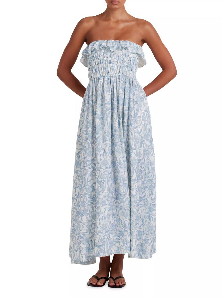 Peony Shirred Strapless Midi-Dress