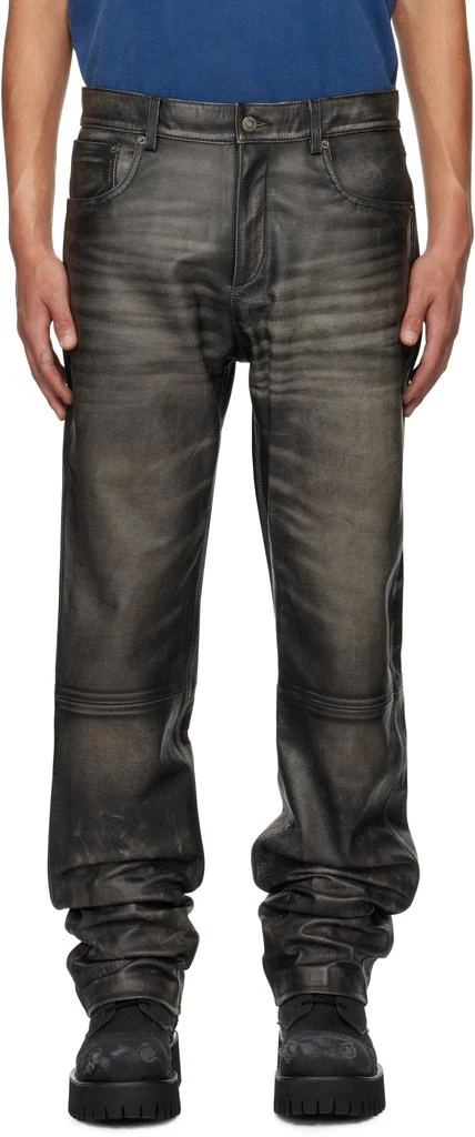 424 Black Slim-Fit Leather Pants 1