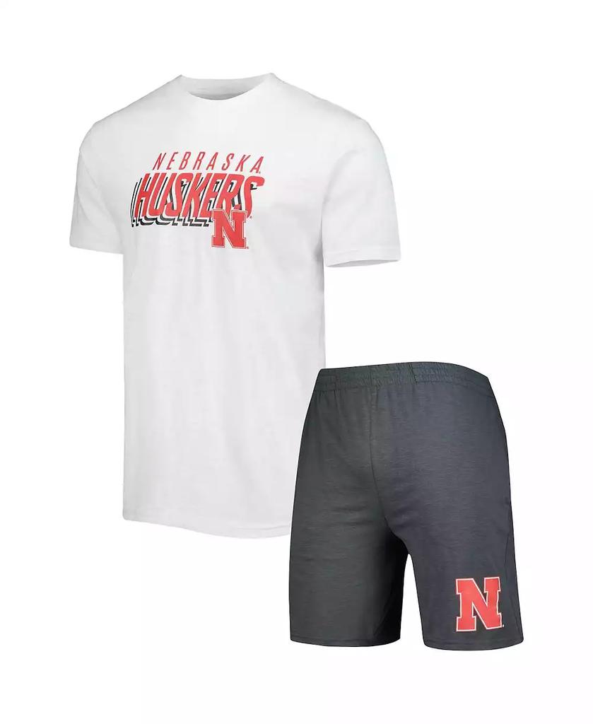 Concepts Sport Men's Charcoal, White Nebraska Huskers Downfield T-shirt and Shorts Set