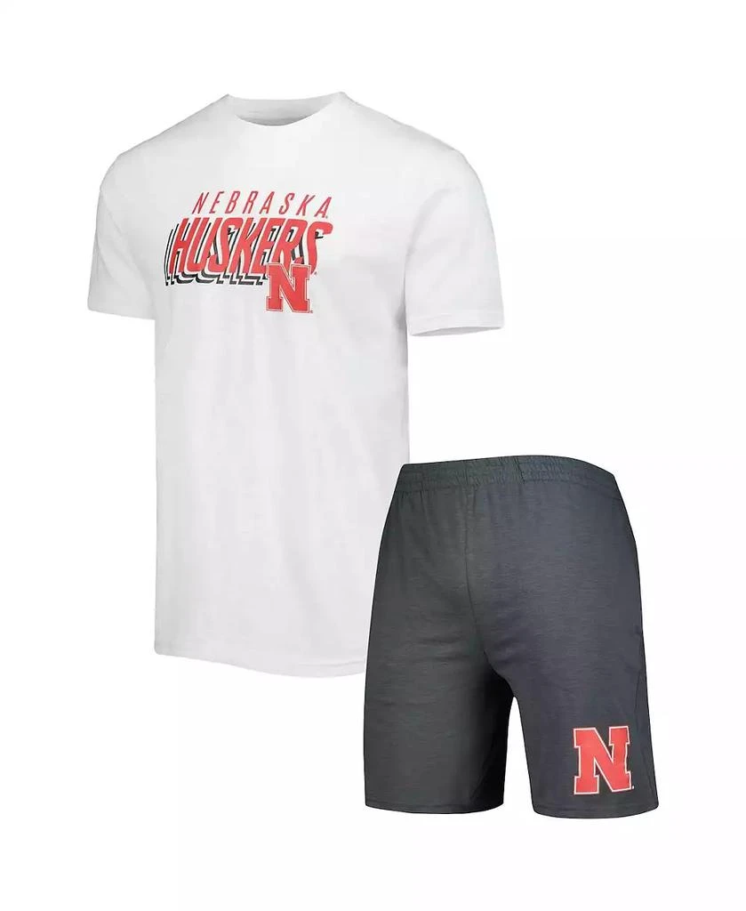 Concepts Sport Men's Charcoal, White Nebraska Huskers Downfield T-shirt and Shorts Set 1