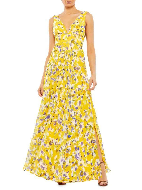 Mac Duggal Sleeveless V-Neck Floral Chiffon Gown 1