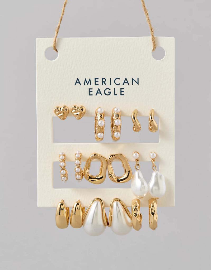 AE AEO Pearl & Gold Earrings 9-Pack