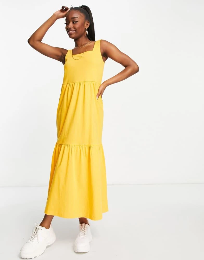 knee length dresses for ladies Monki seersucker smock midi dress in blue and white gingham – ASOS Sample  Sale main image 1