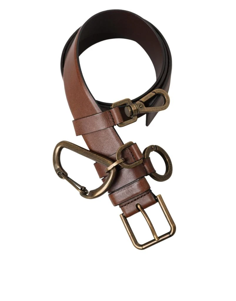 Dolce & Gabbana Brown Calf Leather Gold Metal Buckle Belt Men 2