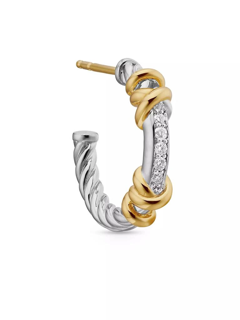 David Yurman Petite Helena Wrap Hoop Earrings in Sterling Silver with 18K Yellow Gold and Diamonds, 3/4in 6