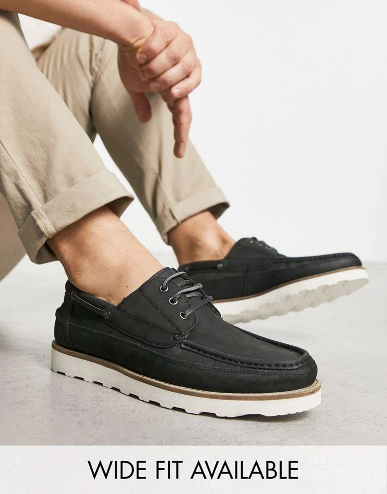ASOS ASOS DESIGN boat shoes in black leather with wedge sole 1