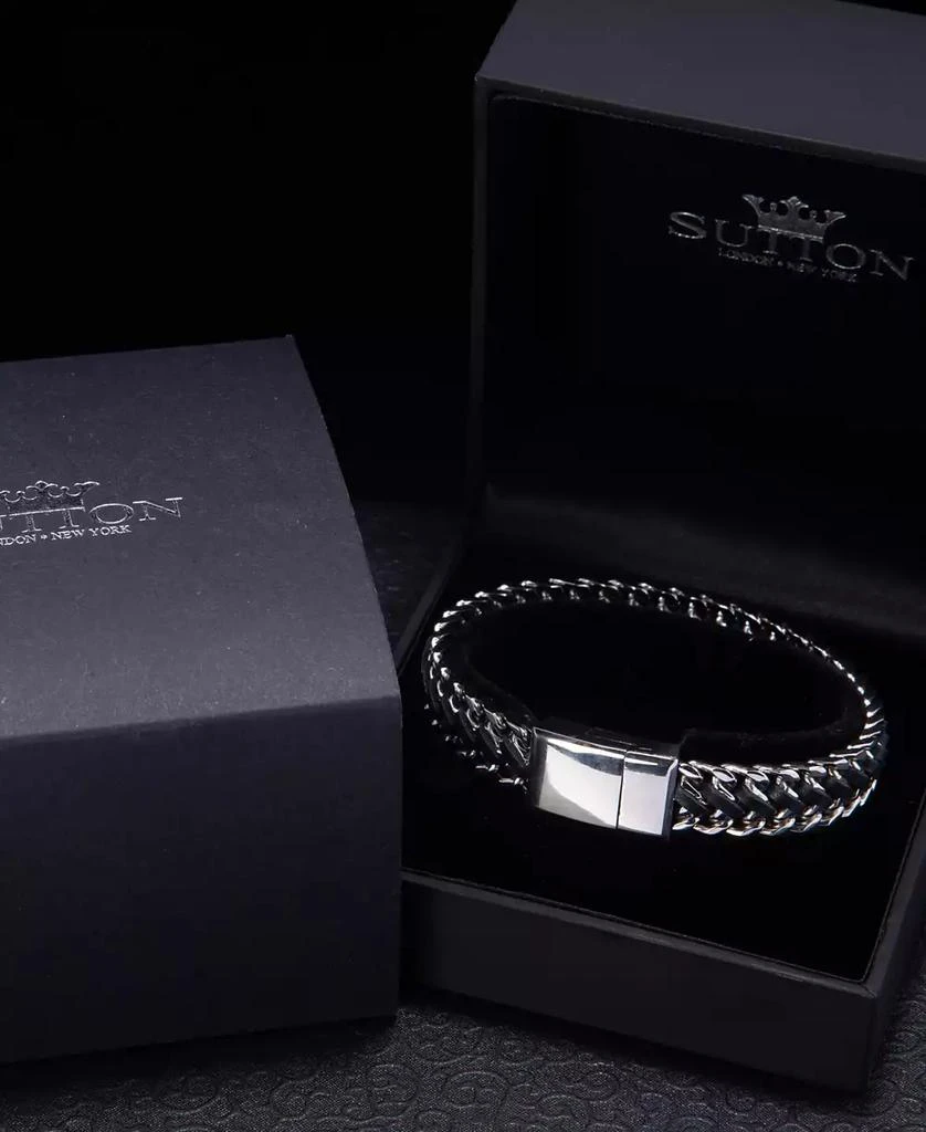 Rhona Sutton Silver Stainless Steel Statement Leather and Chain Bracelet 4