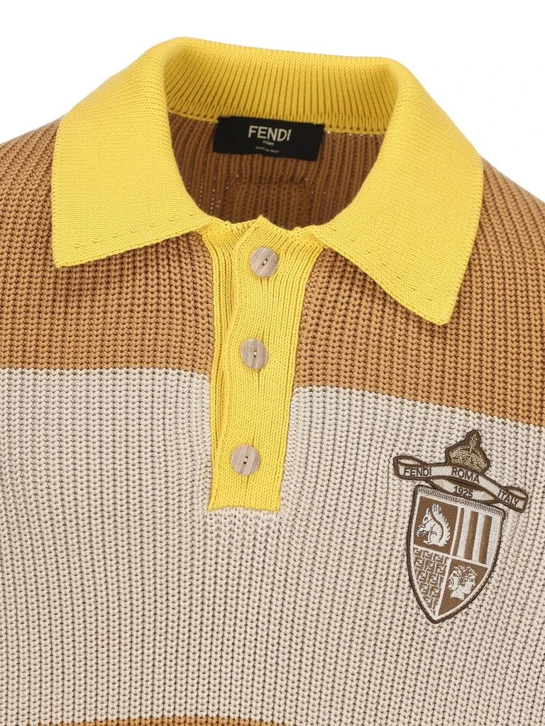 Fendi Fendi Crest Embroidered Striped Knitted Polo Shirt 3