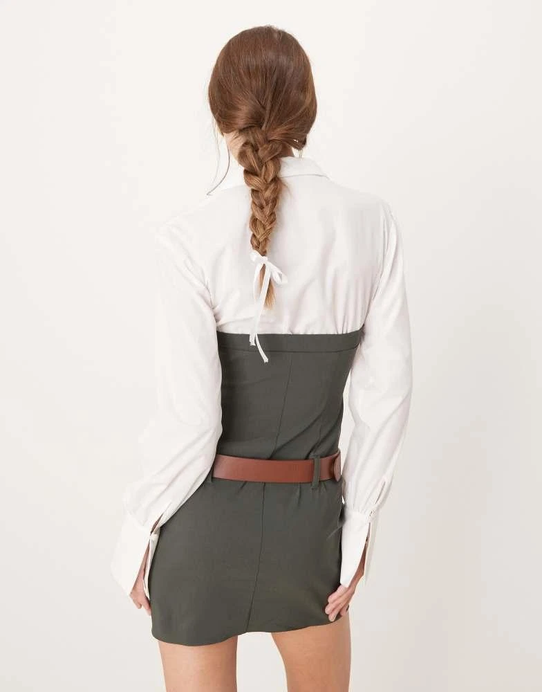 Shop ASOS DESIGN 2 in 1 under shirt mini dress with belt detail in olive on  Sale at BeyondStyle  Get 79% Off ASOS DESIGN 2 in 1 under shirt mini dress