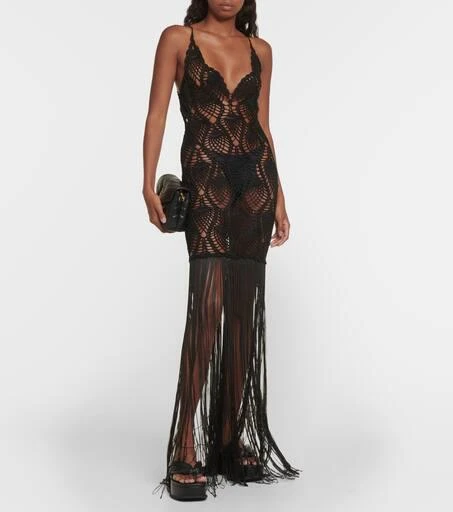 Costarellos Fringed crochet maxi dress 2
