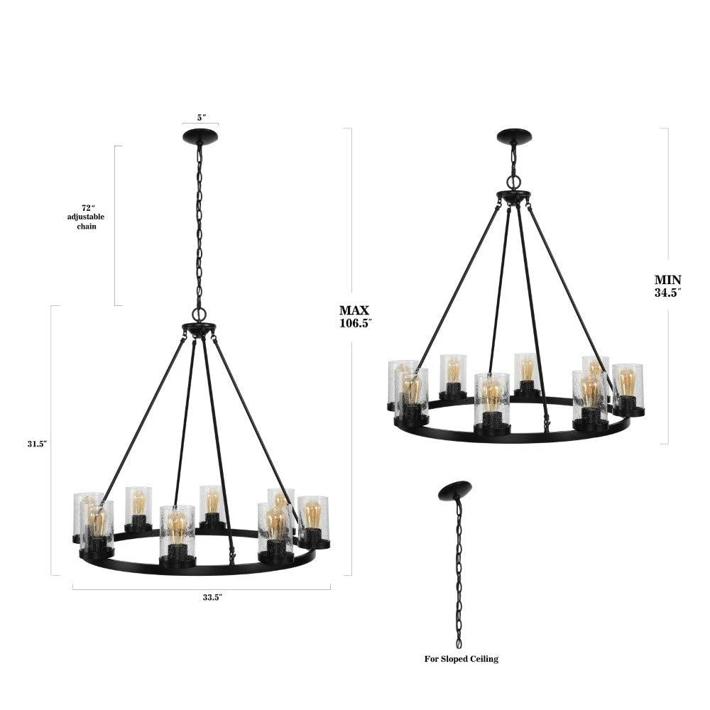 JONATHAN Y Pablo Ring 33.5" 8-Light Iron/Seeded Glass Bohemian Cottae LED Chandelier 6