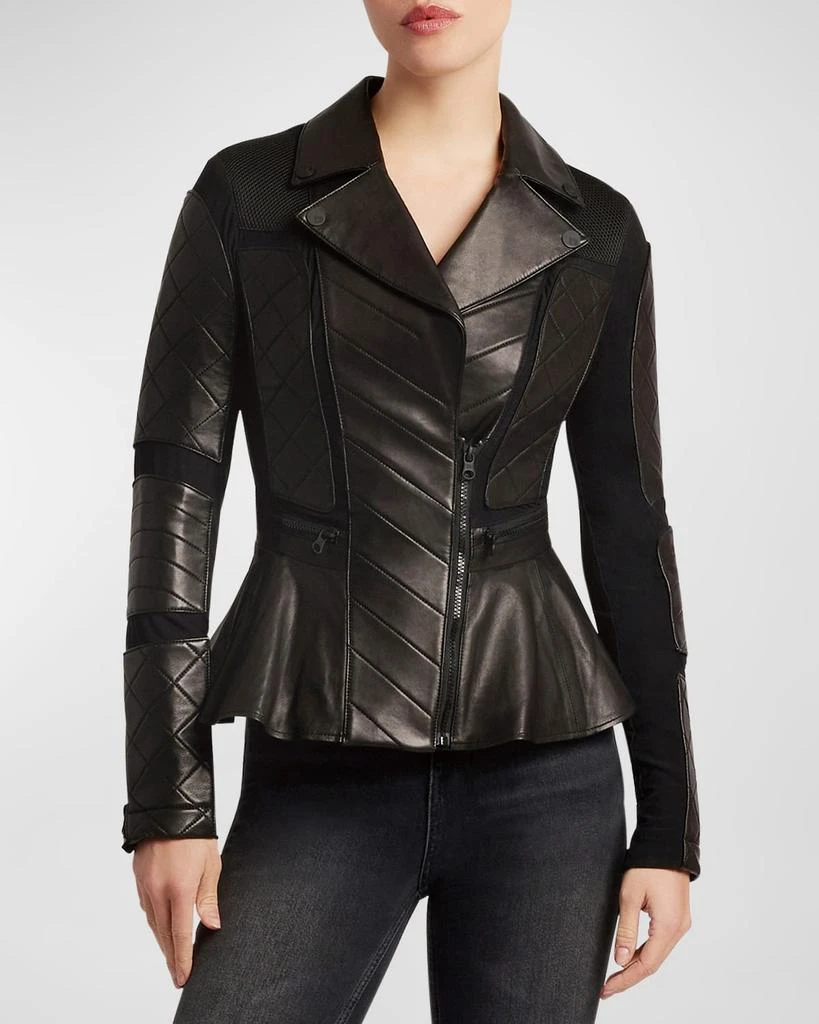 Blanc Noir Moto Mesh Peplum Leather Jacket 1