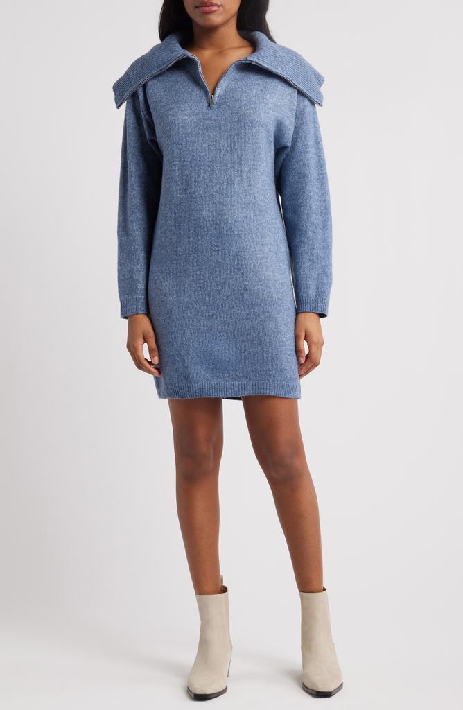 ALL IN FAVOR Zip Collar Long Sleeve Mini Sweater Dress