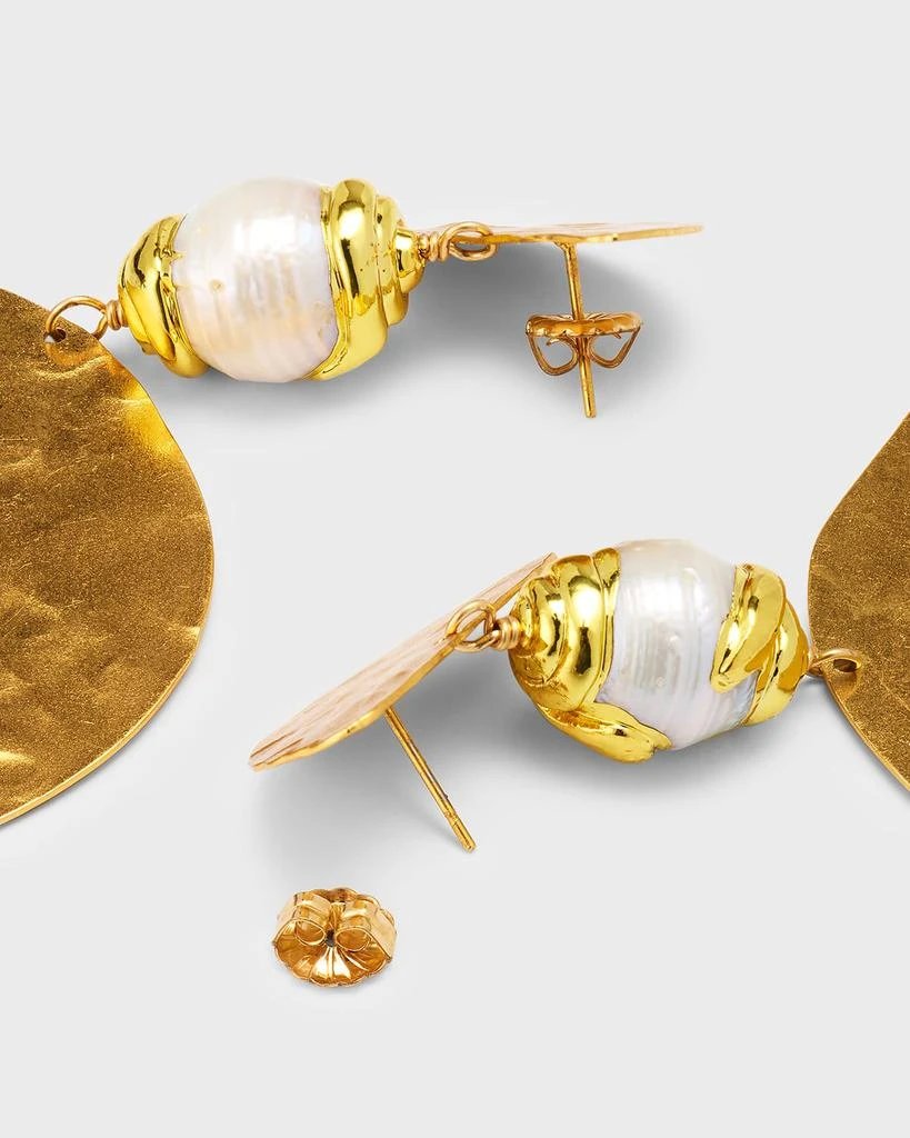 Devon Leigh Gold Medallion Pearl Post Earrings 4