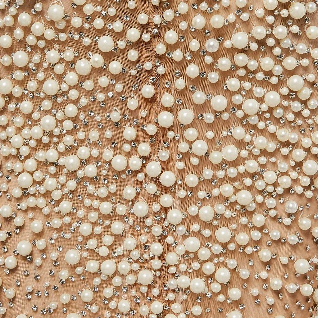 Yousef Al Jasmi Yousef Al Jasmi Cream Pearl Embellished Tulle Sheer Evening Dress S 6