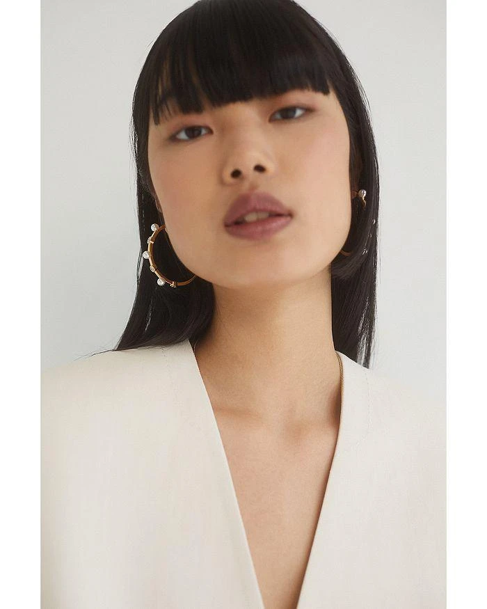 Nadri Imitation Pearl & Cubic Zirconia Large C Hoop Earrings 2