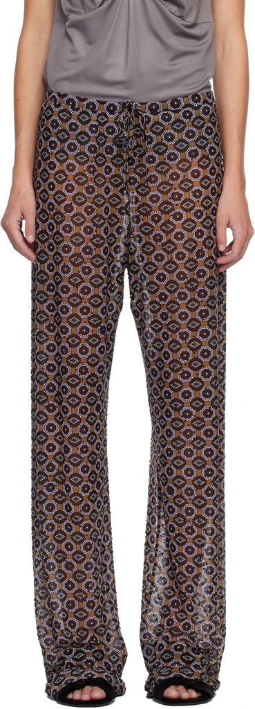 Dries Van Noten Brown 
Purple Embellished Jersey Trousers 1