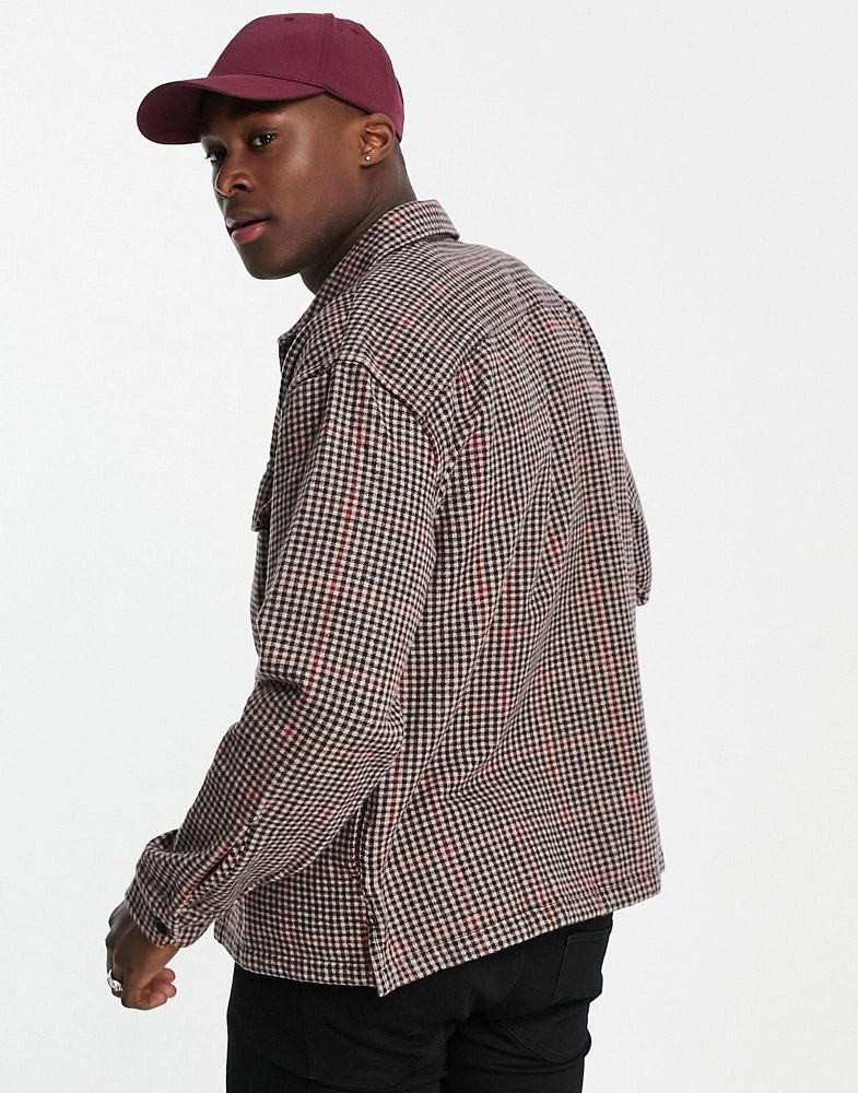 Abercrombie & Fitch Abercrombie & Fitch houndstooth check heavy flannel overshirt in tan 2