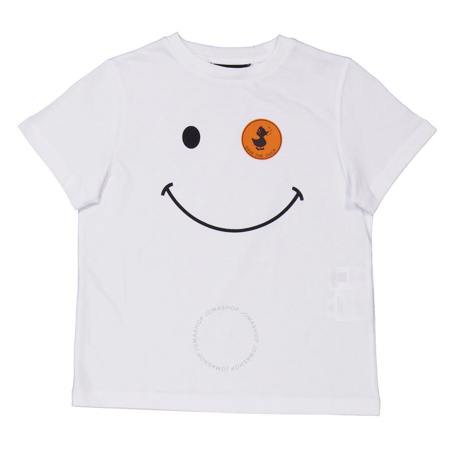 Save The Duck Kids White Asa Smiley Logo Print T-Shirt