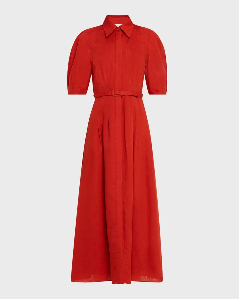 Gabriela Hearst Maude Puff-Sleeve Belted Linen Midi Shirtdress 1