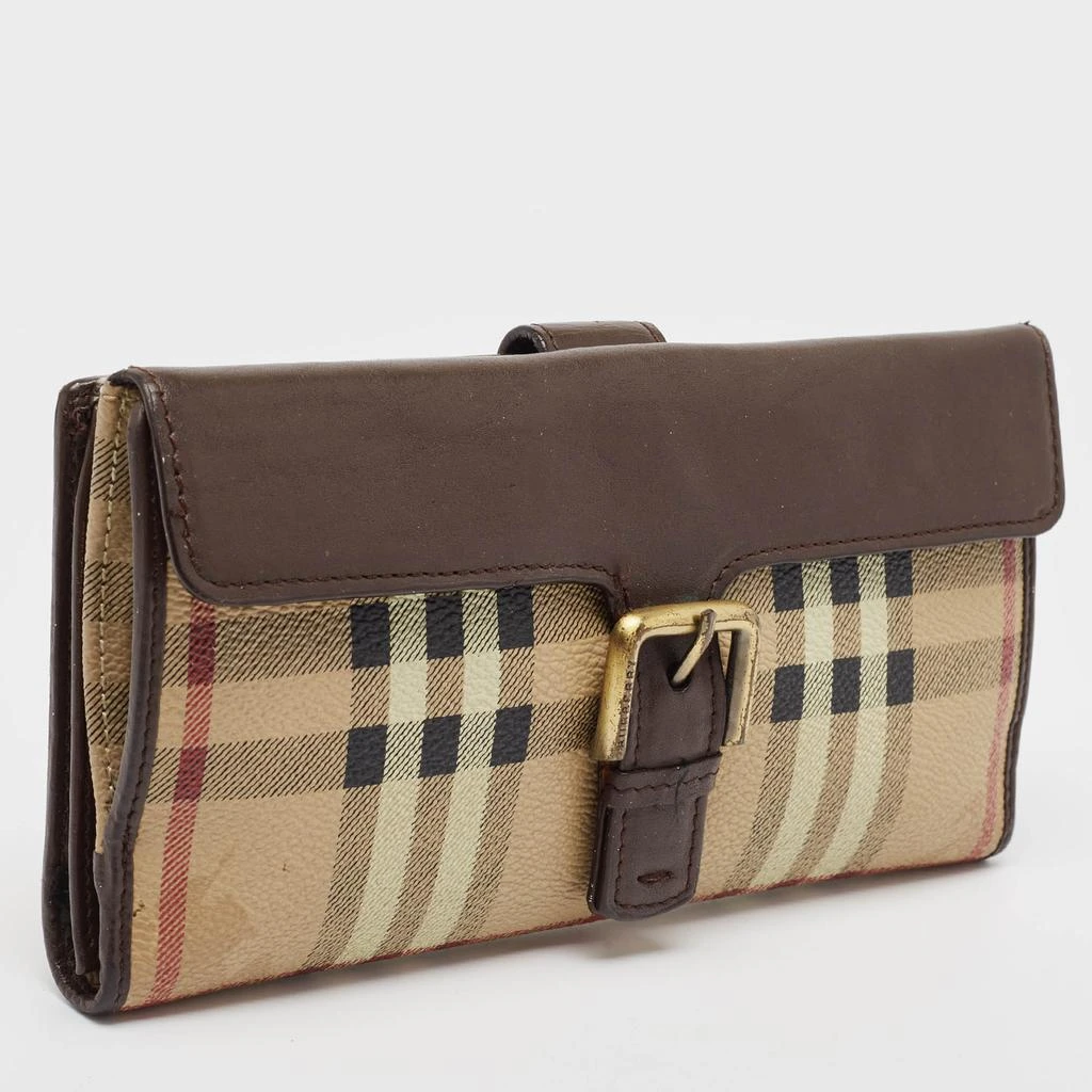 Burberry Burberry Brown/Beige Haymarket PVC and Leather Buckle Flap Continental Wallet 5