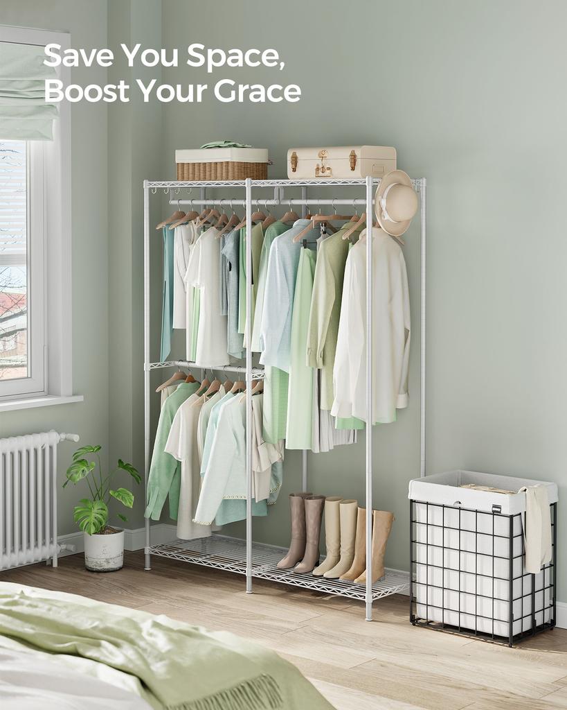 BreeBe Clothing Rack with Adjustable Shelves and Hanging Rails Cloud White