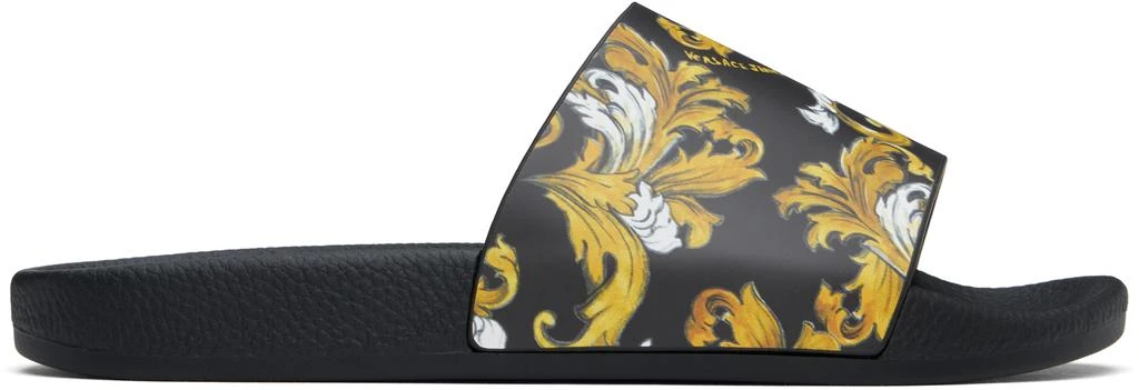 Versace Black & Gold Outline Barocco Pool Slides 1