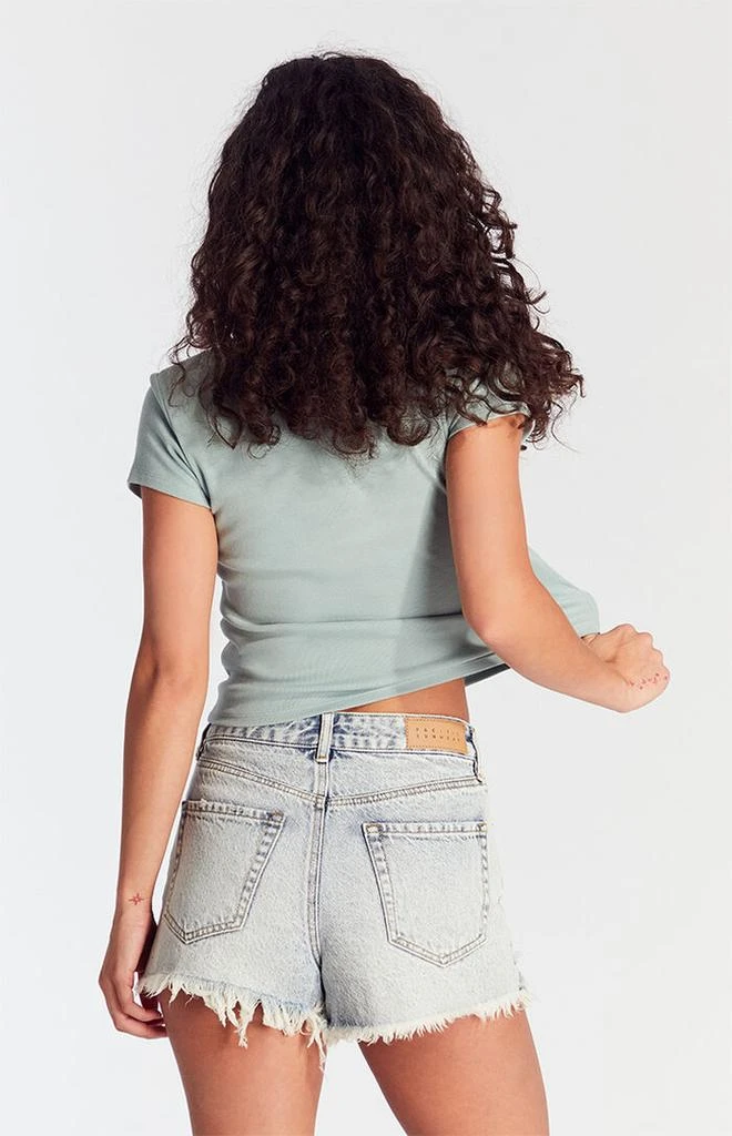 PacSun Acid Wash Ripped Button Fly High Waisted Denim Festival Shorts 4
