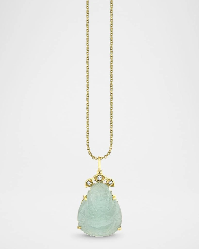 Sydney Evan 14K Gold Aquamarine Buddha and Marquise Eye Pendant Necklace