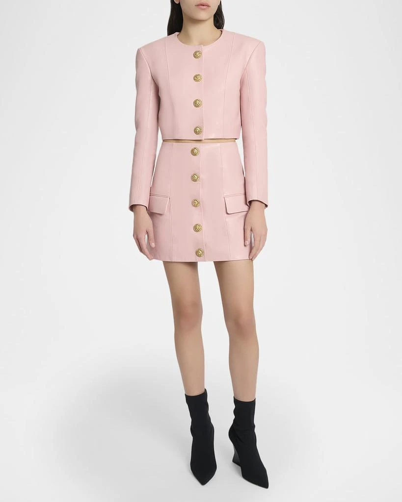 Balmain Buttoned Strong-Shoulder Leather Crop Jacket 2
