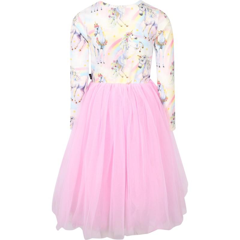 Rock Your Baby Sorbet unicorn rainbow print in long sleeved maxi dress in pink