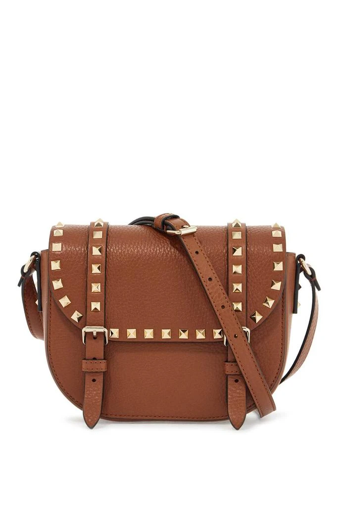 Valentino small messenger crossbody bag in brown hammered leather with studs 1