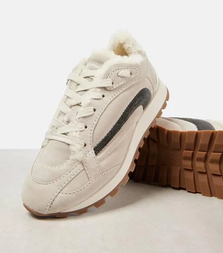 Brunello Cucinelli Monili shearling-trimmed suede sneakers 5