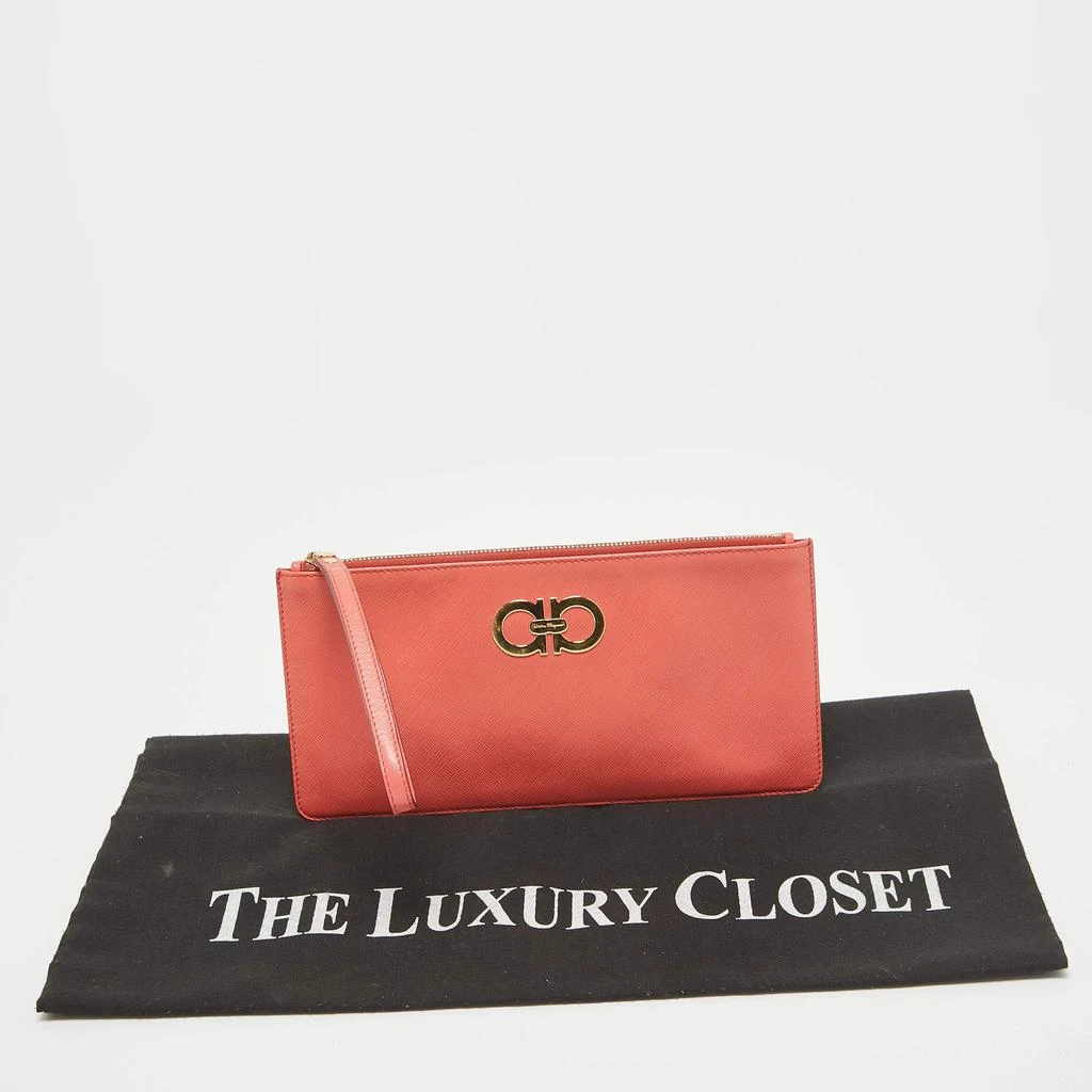 Salvatore Ferragamo Salvatore Ferragamo Orange Leather Gancini Wristlet Clutch 9