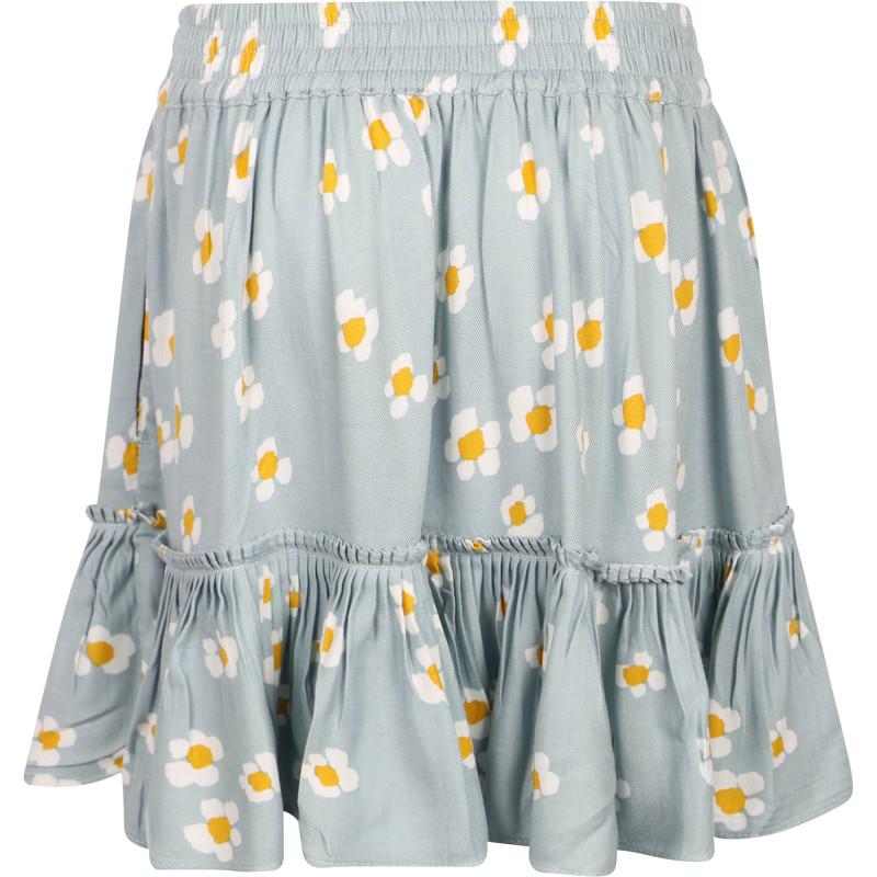 Stella McCartney Kids All over daisy print twill ruffle skirt with side pockets in light dusty blue