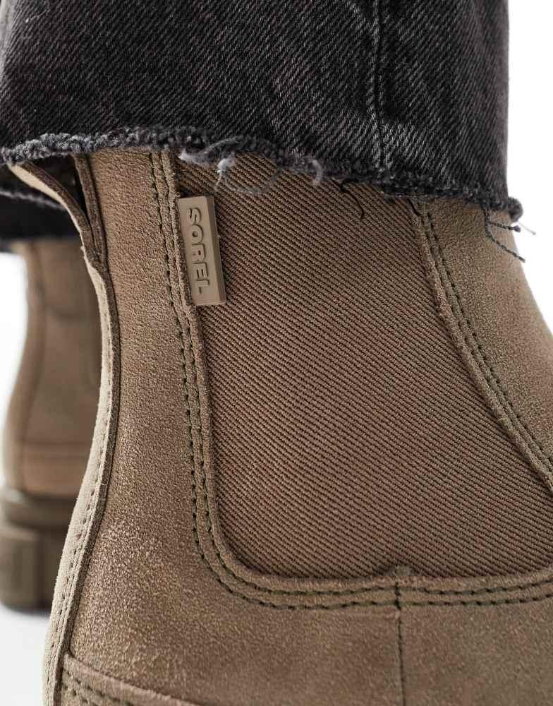 Shop Sorel Explorer STRT suede chelsea boots in omega taupe and