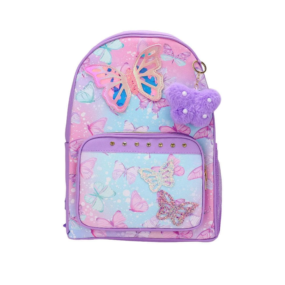 FASHNZFAB HOT FOCUS - Butterfly Patch Decorative Deluxe Backpack with a Pom Pom Keychain 2