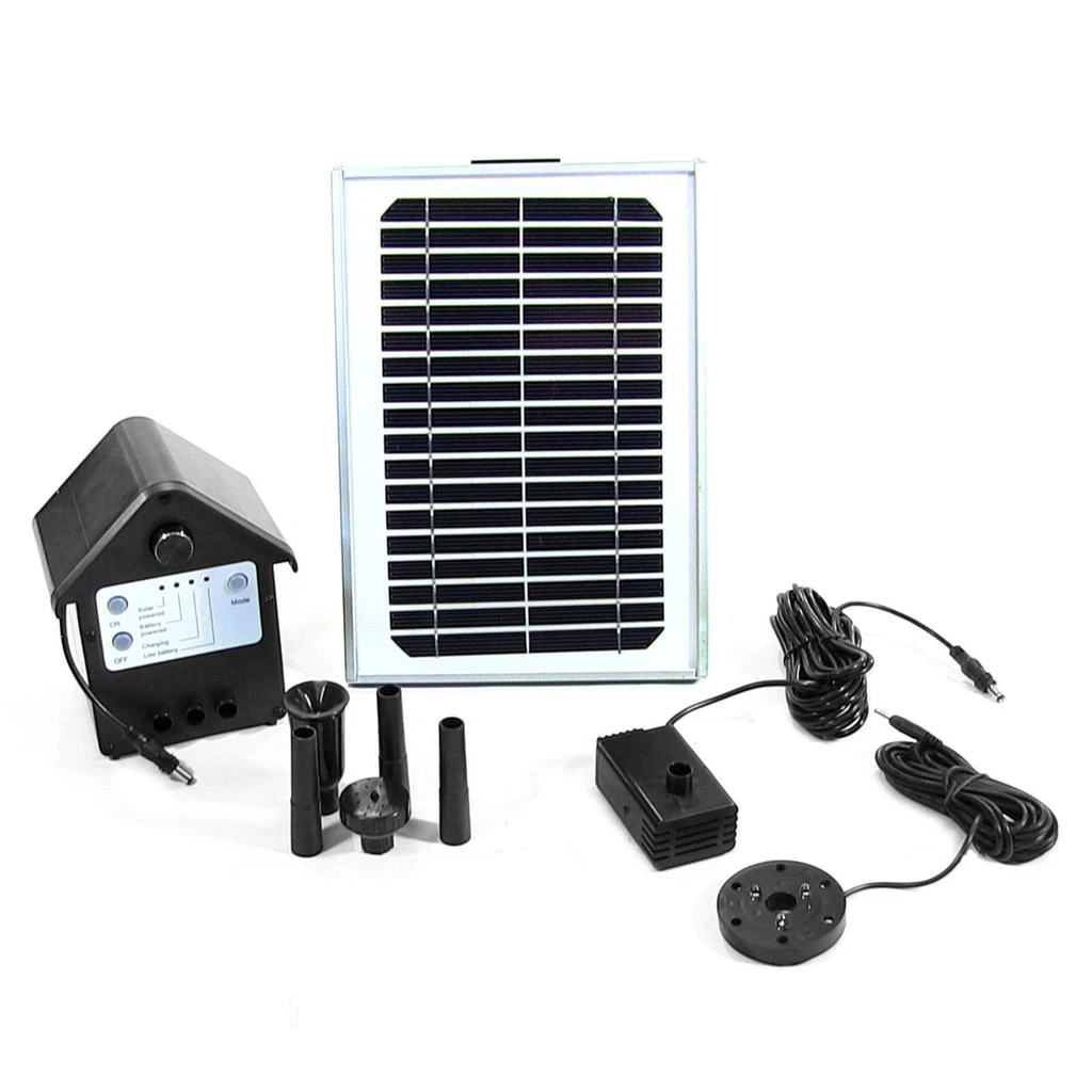 Sunnydaze Outdoor Solar Powered Water Pump and Panel Kit with Battery Pack and LED Light - 65 GPH - 78" 1