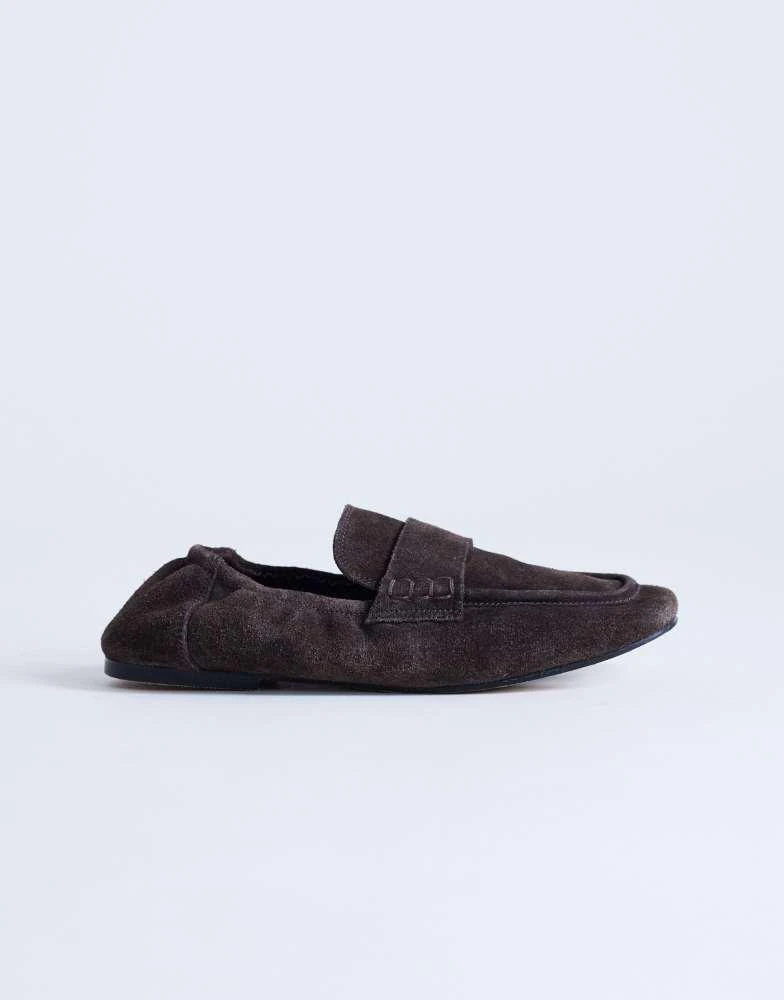 Topshop Topshop Brooks ruched back real suede leather loafer in chocolate