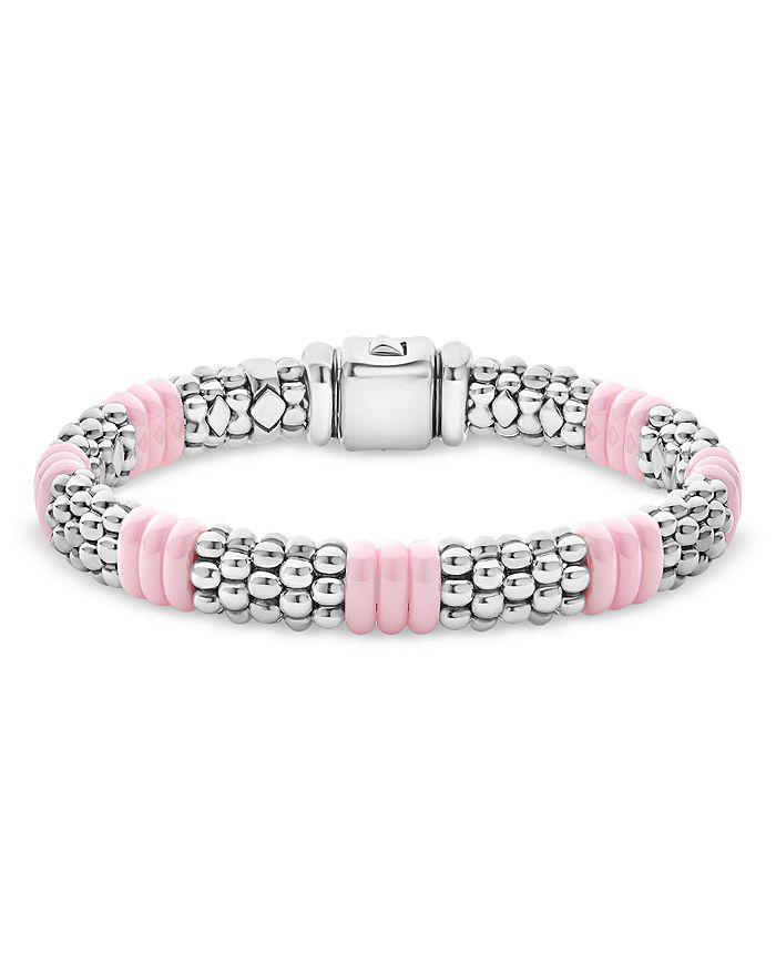 LAGOS Sterling Silver Pink Caviar Ceramic Rondelle Polished Bead Bracelet