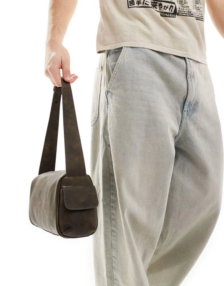 ASOS ASOS DESIGN faux leather shoulder bag in washed brown 2