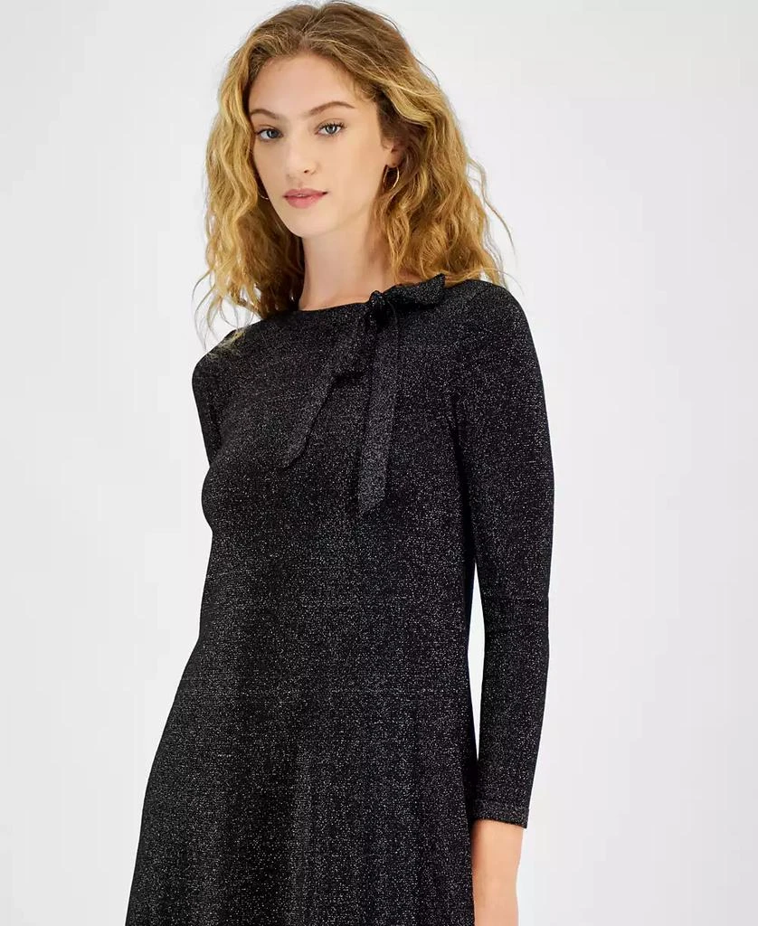 Robbie Bee Petite Bow-Trim-Neck Long-Sleeve Glitter Sweater Dress 4