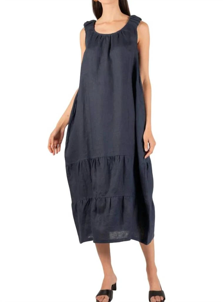 P.CILL Linen Scrunchie Strap Dress In Navy 1