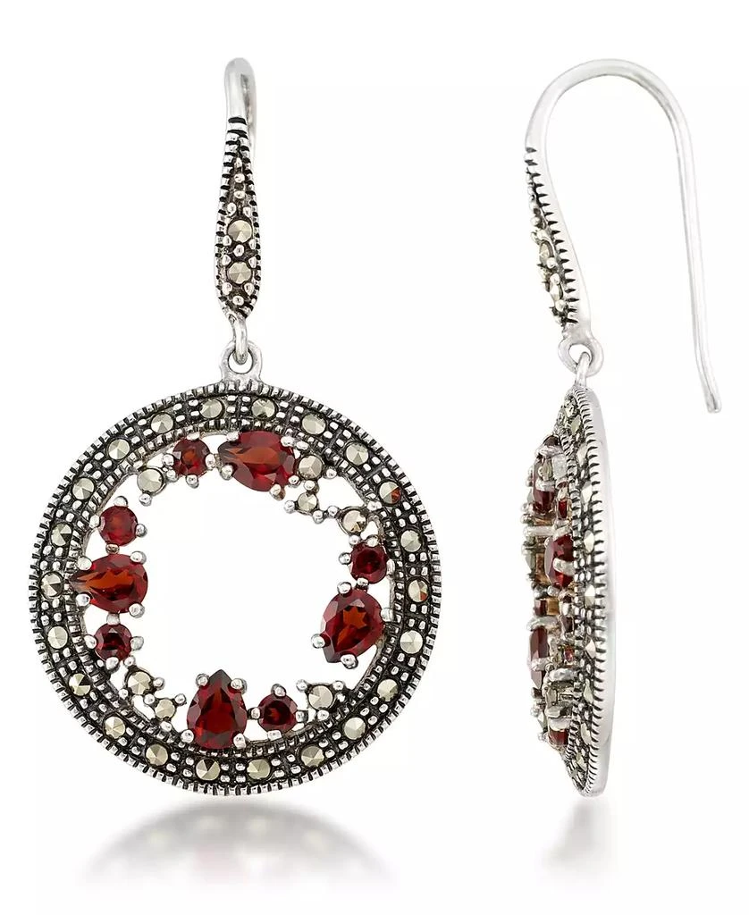 Macy's Garnet (1-5/8 ct. t.w.) & Marcasite Earrings in Sterling Silver 1