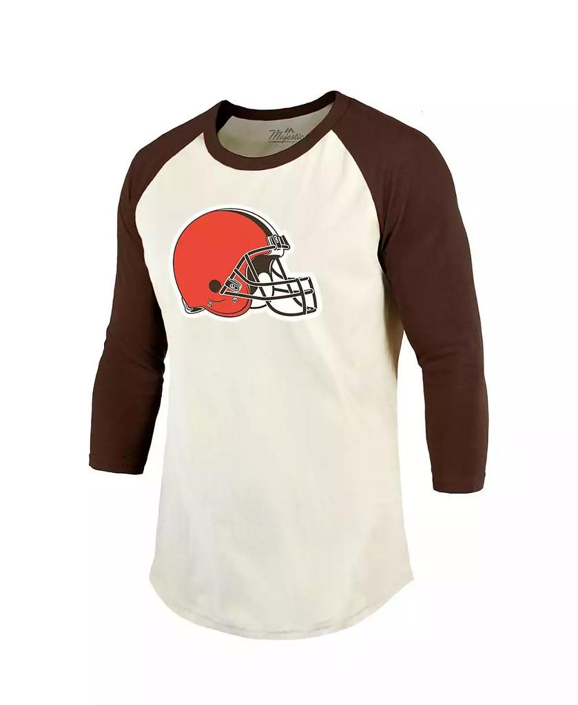 Majestic Men's Threads Nick Chubb Cream, Brown Cleveland Browns Player Name and Number Raglan 3/4-Sleeve T-shirt