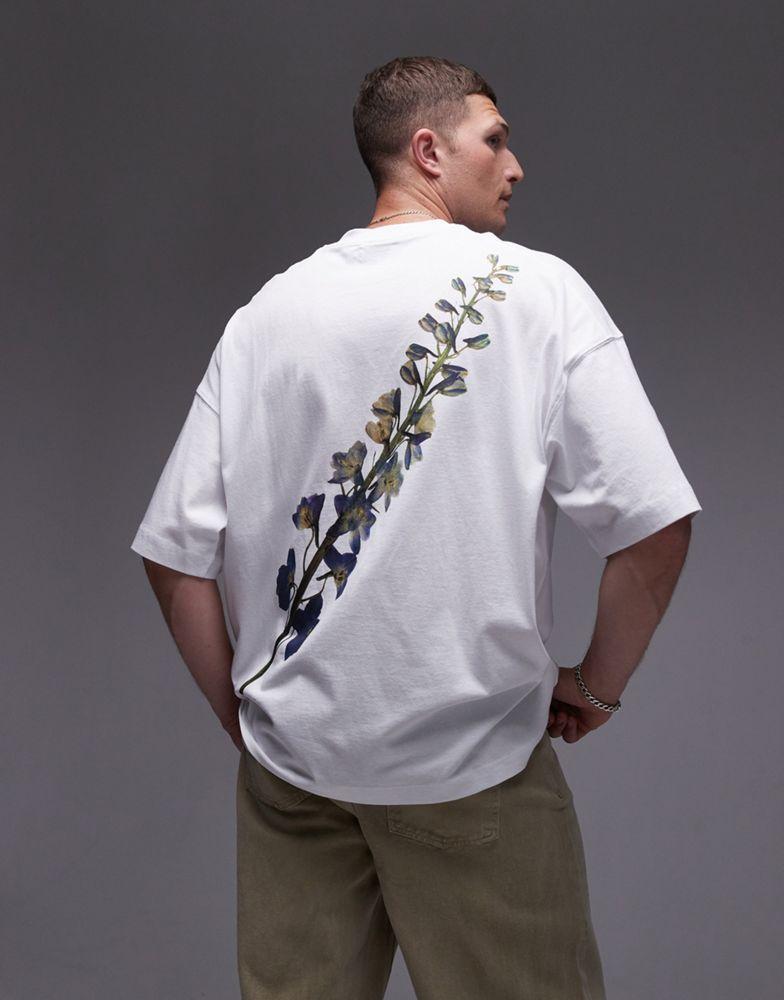 Topman Topman extreme oversized fit t-shirt with pressed flower front and back print in white