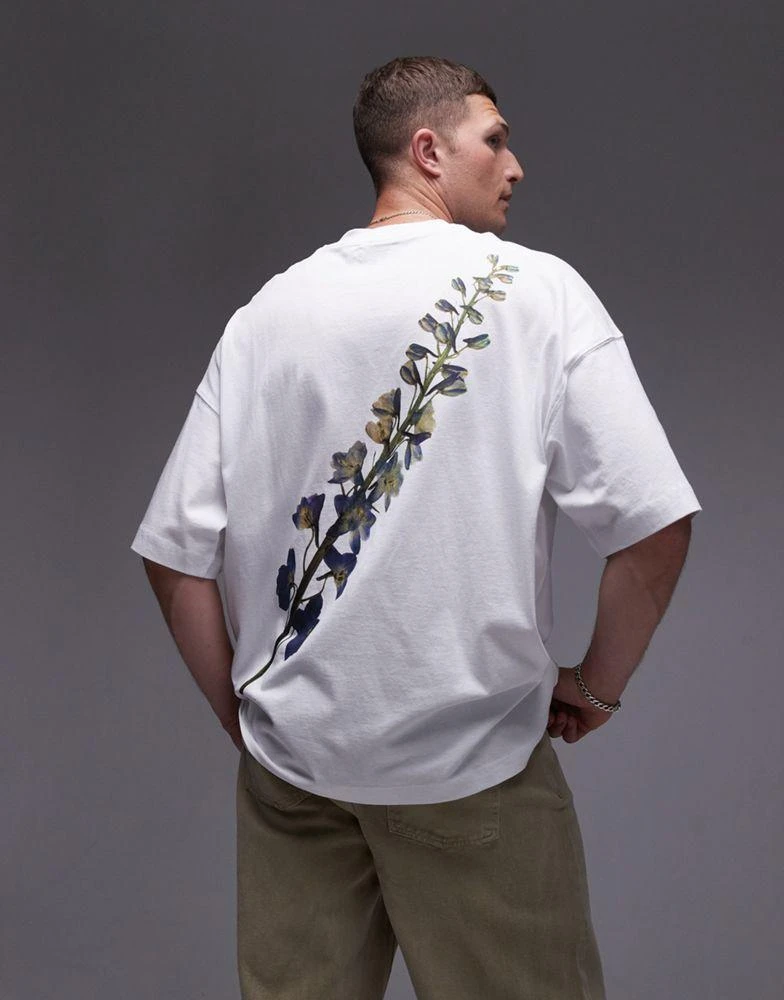 Topman Topman extreme oversized fit t-shirt with pressed flower front and back print in white 1